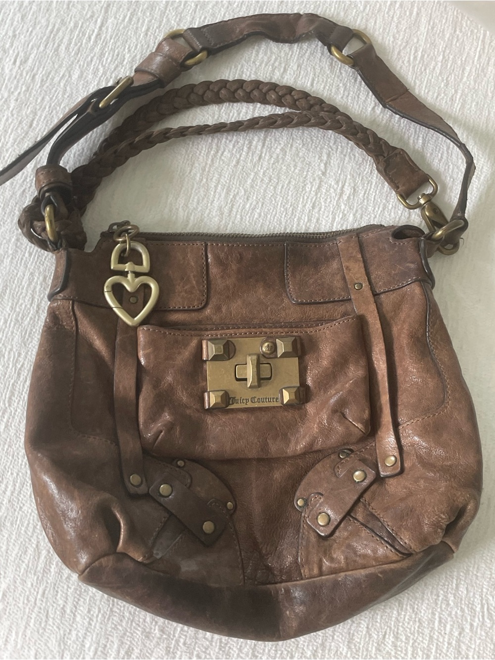 Y2K Juicy Couture Distressed Brown Leather Hobo Bag